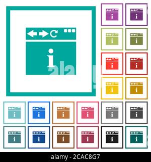 Browser info flat color icons with quadrant frames on white background Stock Vector