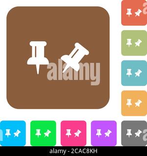 Toggle pin flat icons on rounded square vivid color backgrounds. Stock Vector