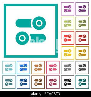 Toggle switches flat color icons with quadrant frames on white background Stock Vector