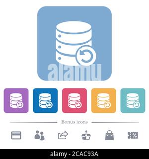 Undo database changes white flat icons on color rounded square backgrounds. 6 bonus icons included Stock Vector