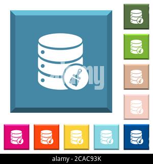 Database paste data white icons on edged square buttons in various trendy colors Stock Vector