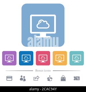 Cloud computing white flat icons on color rounded square backgrounds. 6 bonus icons included Stock Vector