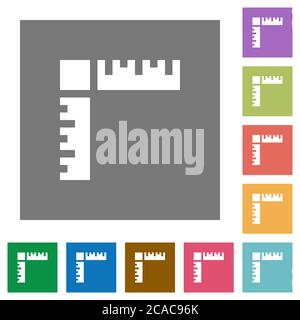 Page rulers flat icons on simple color square backgrounds Stock Vector
