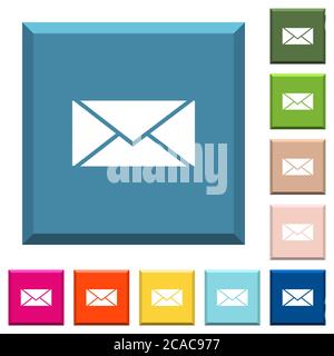 Single envelope white icons on edged square buttons in various trendy colors Stock Vector