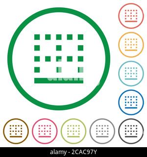 Bottom border flat color icons in round outlines on white background Stock Vector