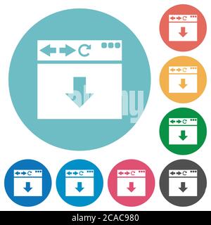 Browser scroll down flat white icons on round color backgrounds Stock Vector