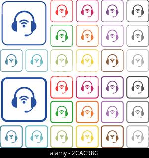 Wireless headset color flat icons in rounded square frames. Thin and thick versions included. Stock Vector