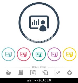 Presentation flat color icons in round outlines. 6 bonus icons included. Stock Vector