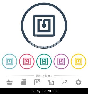 NFC sticker flat color icons in round outlines. 6 bonus icons included. Stock Vector