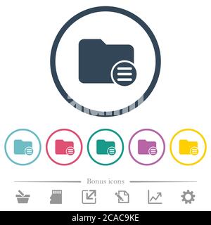 Directory options flat color icons in round outlines. 6 bonus icons included. Stock Vector