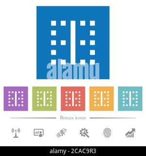 Vertical border flat white icons in square backgrounds. 6 bonus icons included. Stock Vector