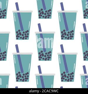 bubble tea seamless doodle pattern, vector illustration Stock Vector