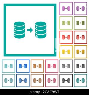 Database mirroring flat color icons with quadrant frames on white background Stock Vector
