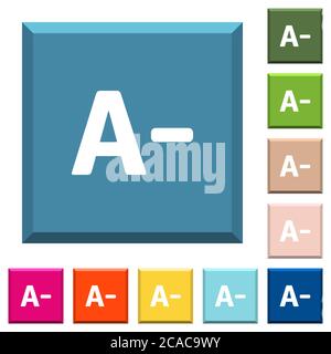 Decrease font size white icons on edged square buttons in various trendy colors Stock Vector