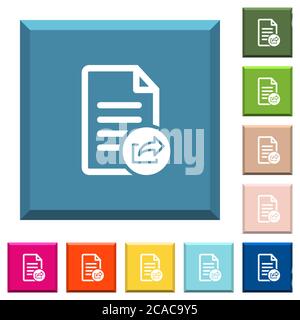 Export document white icons on edged square buttons in various trendy colors Stock Vector