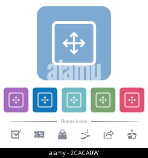 Drag object white flat icons on color rounded square backgrounds. 6 bonus icons included Stock Vector