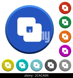 Exclude shapes round color beveled buttons with smooth surfaces and flat white icons Stock Vector