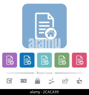 Default document white flat icons on color rounded square backgrounds. 6 bonus icons included Stock Vector