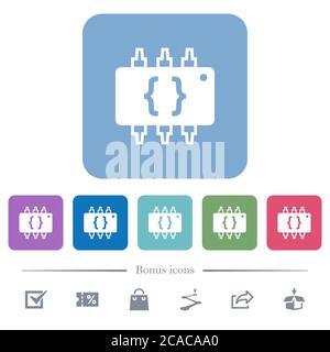 Hardware programming white flat icons on color rounded square backgrounds. 6 bonus icons included Stock Vector