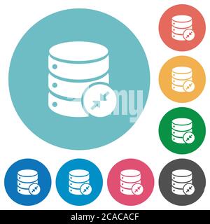 Shrink database flat white icons on round color backgrounds Stock Vector
