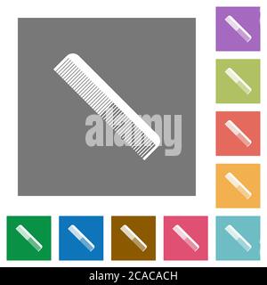Simple comb flat icons on simple color square backgrounds Stock Vector