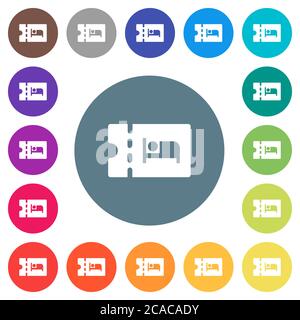 Accommodation discount coupon flat white icons on round color backgrounds. 17 background color variations are included. Stock Vector
