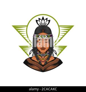 Native American  beautiful  Girl vector illustration for your company or brand Stock Vector