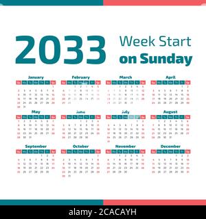2033 Calendar with the weeks start on Monday Stock Vector Image & Art -  Alamy
