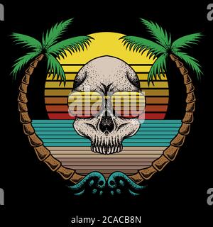 skull beach retro vector illustration for your company or brand Stock Vector