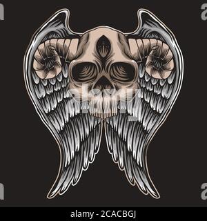 Skull horn Wing Vector illustration for your company or brand Stock Vector
