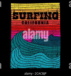 surfing sea california retro vector illustration for your company or brand Stock Vector