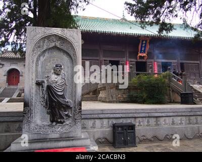 The Building ans Statue in Shaolin Temple with Detail Architecture. The Shaolin Monastery is also known as the Shaolin Temple. Dengfeng.  Zhengzhou Ci Stock Photo