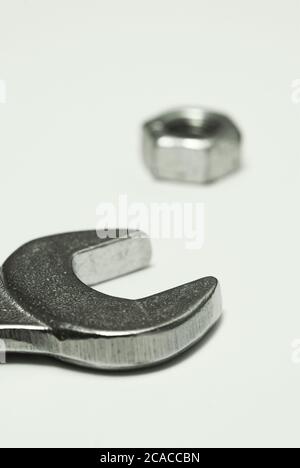 spanner and nut Stock Photo