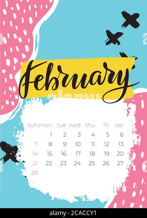 February 2021 calendar. Editable template. Wall calendar planner Stock Vector