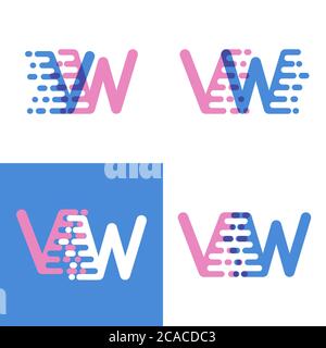 VW letters logo with accent speed soft pink and soft blue Stock Vector
