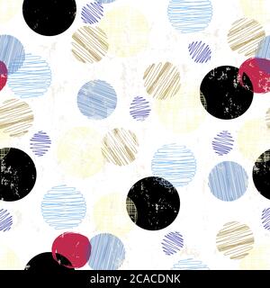 seamless abstract pattern background, with circles/polka dots, strokes and splashes, retro style Stock Vector