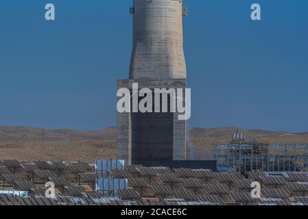 The collection station at the Ashalim Solar Power station is a solar thermal power station in the Negev desert near the kibbutz Ashalim, in Israel. Th Stock Photo