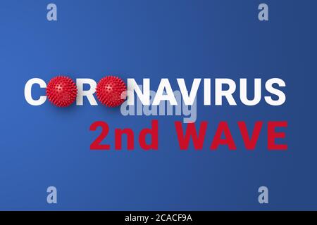 2nd wave of COVID-19 on red headline on white with abstract coronavirus virus strain model. Coronavirus confirmed as pandemic by World Health Organiza