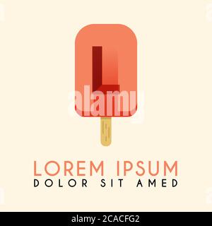 Ice Cream Stick L Letter Logo, Red Ice Cream Logo with letter L in the middle Stock Vector