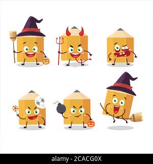 Halloween expression emoticons with cartoon character of pencil Stock Vector
