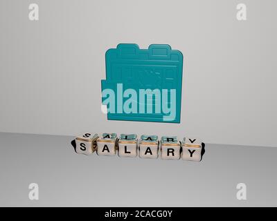 3D graphical image of salary vertically along with text built by metallic cubic letters from the top perspective, excellent for the concept presentation and slideshows. business and money Stock Photo