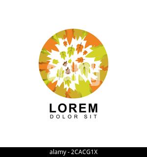 Autumn logos with brown and green leaves, forests, cherries, seasonal scenery. designed for environmental and health safety. suitable for botanical, a Stock Vector