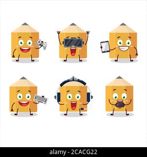 Pencil cartoon character are playing games with various cute emoticons Stock Vector