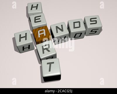 hands heart combined by dice letters and color crossing for the related meanings of the concept. background and holding. 3D illustration Stock Photo