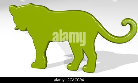 BIG CAT made by 3D illustration of a shiny metallic sculpture with the shadow on light background. beautiful and blue Stock Photo