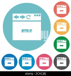 Browser remove tab flat white icons on round color backgrounds Stock Vector