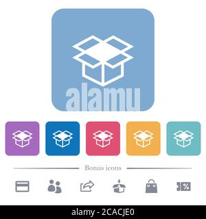 Open box white flat icons on color rounded square backgrounds. 6 bonus icons included Stock Vector