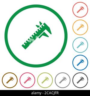 Caliper flat color icons in round outlines on white background Stock Vector