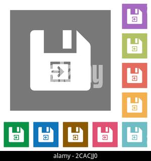 Import file flat icons on simple color square backgrounds Stock Vector