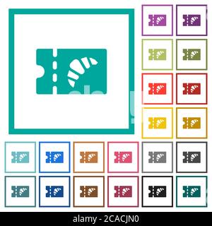Bakery discount coupon flat color icons with quadrant frames on white background Stock Vector